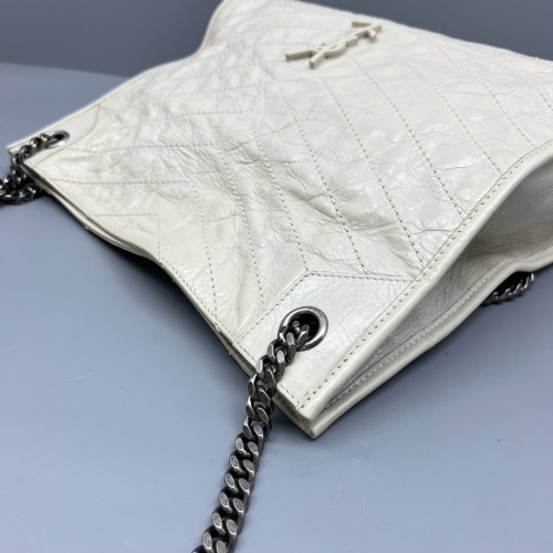 Yves Saint Laurent Medium Niki Shopping Tote Pull Up Leather White