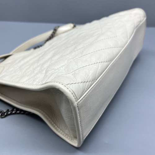 Yves Saint Laurent Medium Niki Shopping Tote Pull Up Leather White