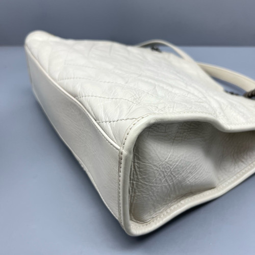 Yves Saint Laurent Medium Niki Shopping Tote Pull Up Leather White