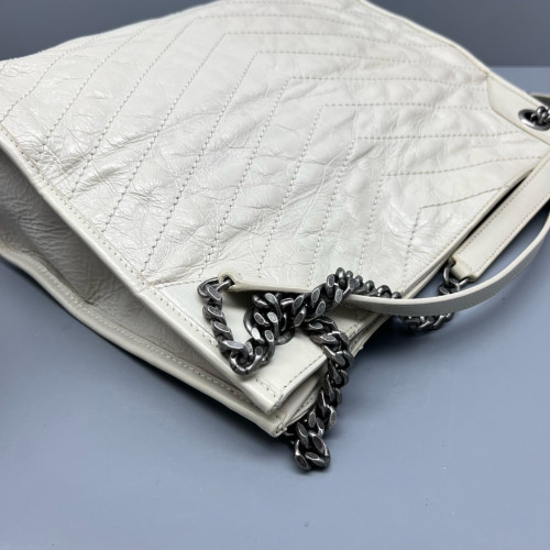 Yves Saint Laurent Medium Niki Shopping Tote Pull Up Leather White