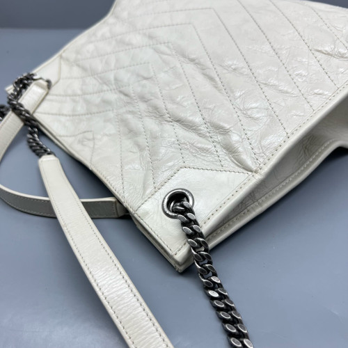 Yves Saint Laurent Medium Niki Shopping Tote Pull Up Leather White