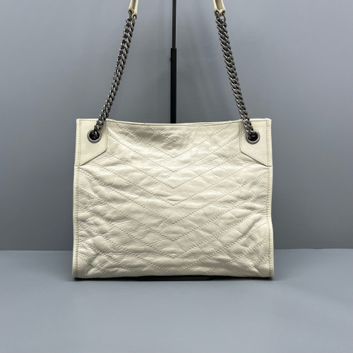 Yves Saint Laurent Medium Niki Shopping Tote Pull Up Leather White