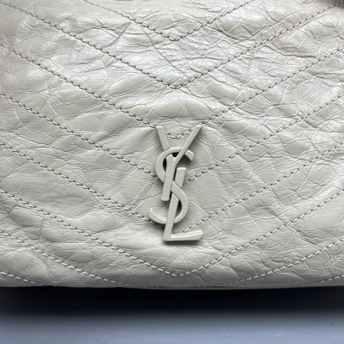Yves Saint Laurent Medium Niki Shopping Tote Pull Up Leather White
