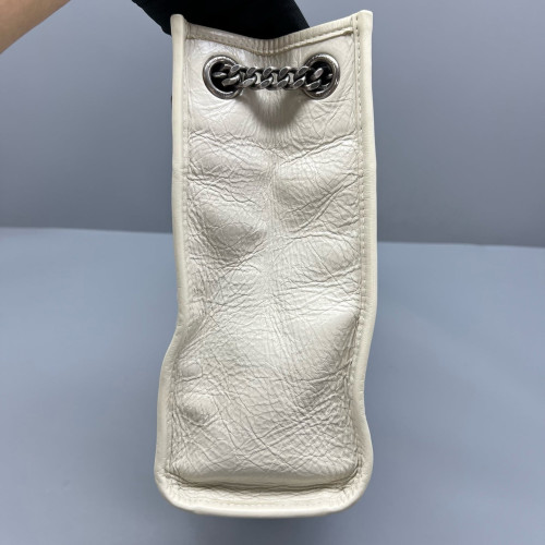 Yves Saint Laurent Medium Niki Shopping Tote Pull Up Leather White