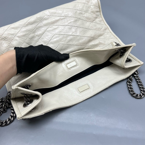 Yves Saint Laurent Medium Niki Shopping Tote Pull Up Leather White