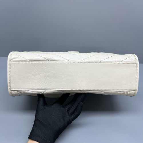 Yves Saint Laurent Medium Niki Shopping Tote Pull Up Leather White