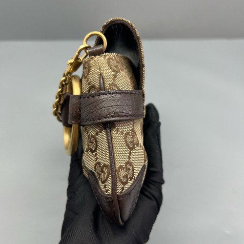 Gucci Small Horsebit Chain Shoulder Bag GG Monogram Brown
