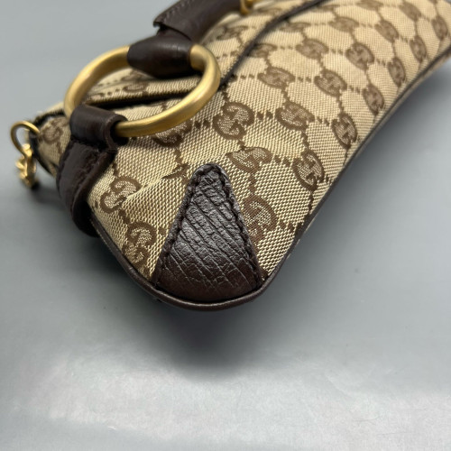 Gucci Small Horsebit Chain Shoulder Bag GG Monogram Brown