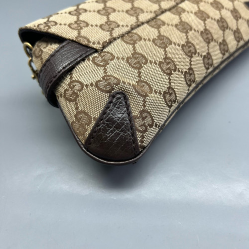 Gucci Small Horsebit Chain Shoulder Bag GG Monogram Brown
