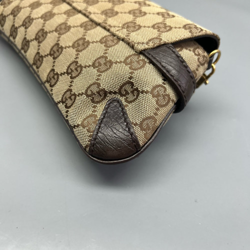 Gucci Small Horsebit Chain Shoulder Bag GG Monogram Brown