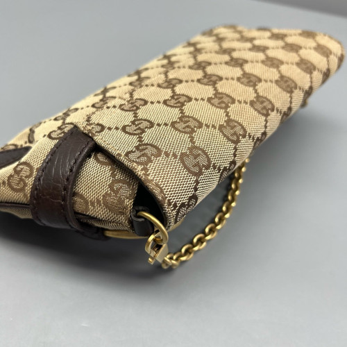 Gucci Small Horsebit Chain Shoulder Bag GG Monogram Brown