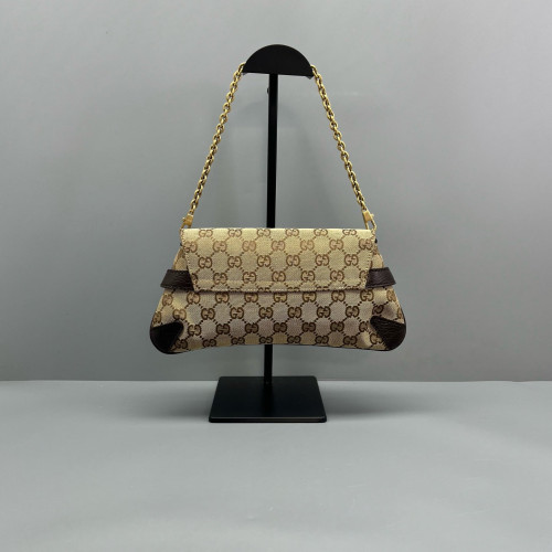Gucci Small Horsebit Chain Shoulder Bag GG Monogram Brown
