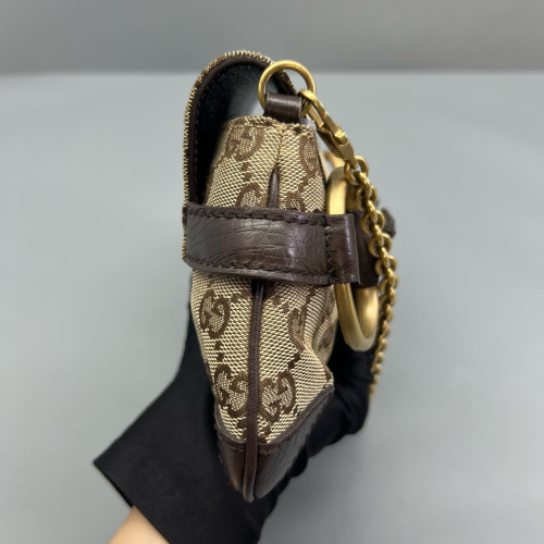 Gucci Small Horsebit Chain Shoulder Bag GG Monogram Brown