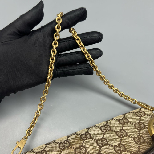 Gucci Small Horsebit Chain Shoulder Bag GG Monogram Brown