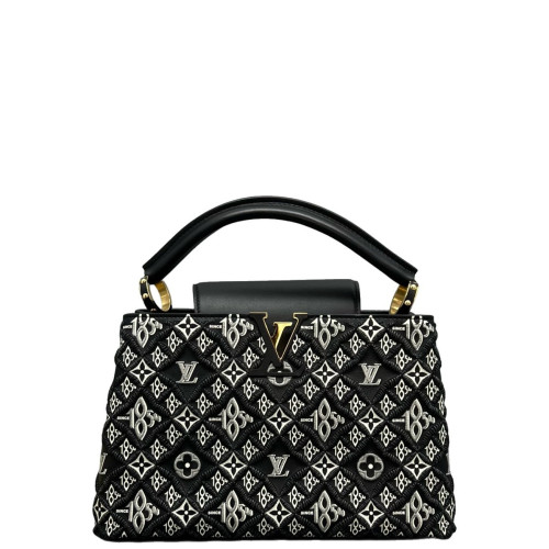 Louis Vuitton Embroidered Capucines PM Calfskin Black White