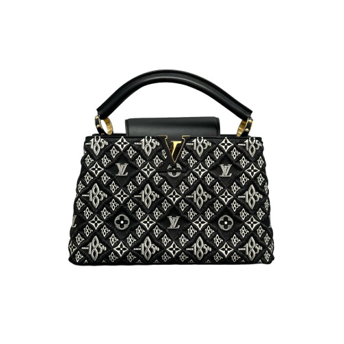 Louis Vuitton Embroidered Capucines PM Calfskin Black White