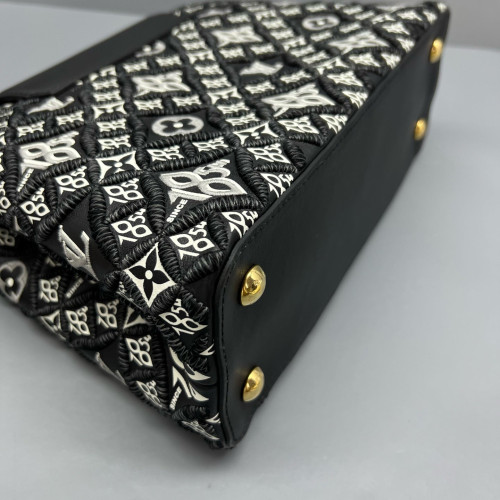Louis Vuitton Embroidered Capucines PM Calfskin Black White