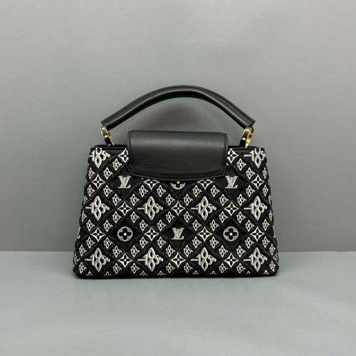 Louis Vuitton Embroidered Capucines PM Calfskin Black White