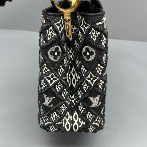 Louis Vuitton Embroidered Capucines PM Calfskin Black White