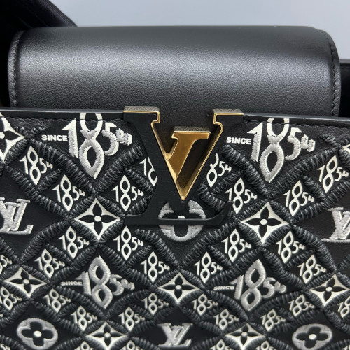 Louis Vuitton Embroidered Capucines PM Calfskin Black White