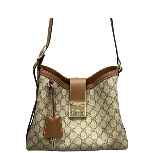 Gucci Padlock Shoulder Bag GG Supreme Monogram Brown Beige