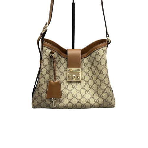 Gucci Padlock Shoulder Bag GG Supreme Monogram Brown Beige