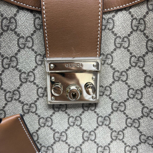 Gucci Padlock Shoulder Bag GG Supreme Monogram Brown Beige