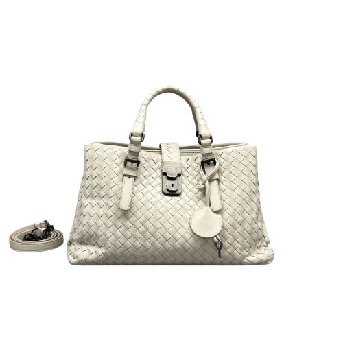 Bottega Veneta Small Roma Tote Bag Lambskin Intrecciato Nappa White