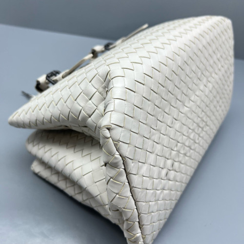 Bottega Veneta Small Roma Tote Bag Lambskin Intrecciato Nappa White