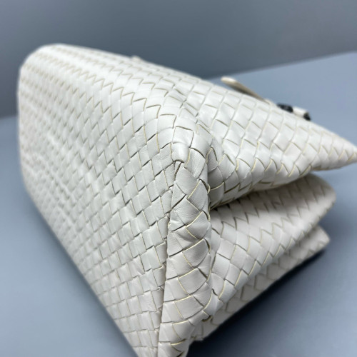 Bottega Veneta Small Roma Tote Bag Lambskin Intrecciato Nappa White