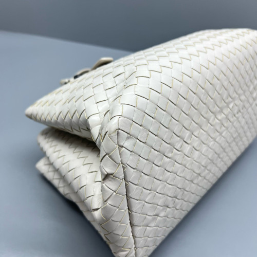 Bottega Veneta Small Roma Tote Bag Lambskin Intrecciato Nappa White