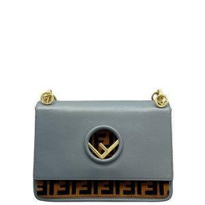 Fendi F Is Fendi Kan I Shoulder Bag Calfskin Zucca Blue Brown Black