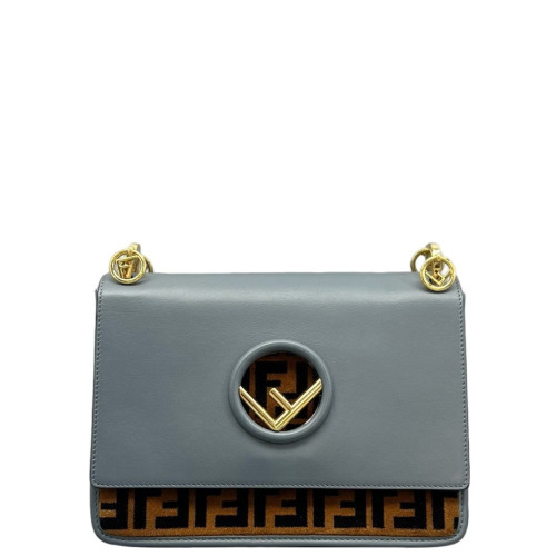Fendi F Is Fendi Kan I Shoulder Bag Calfskin Zucca Blue Brown Black