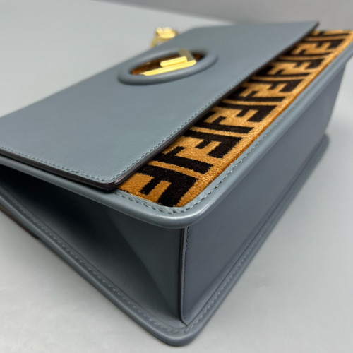 Fendi F Is Fendi Kan I Shoulder Bag Calfskin Zucca Blue Brown Black