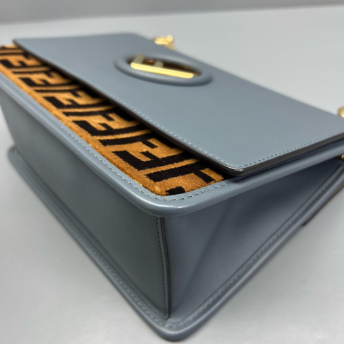 Fendi F Is Fendi Kan I Shoulder Bag Calfskin Zucca Blue Brown Black