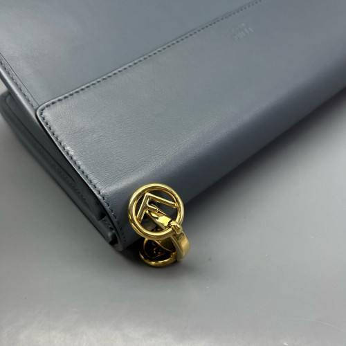 Fendi F Is Fendi Kan I Shoulder Bag Calfskin Zucca Blue Brown Black