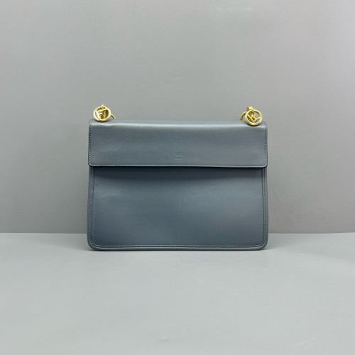 Fendi F Is Fendi Kan I Shoulder Bag Calfskin Zucca Blue Brown Black