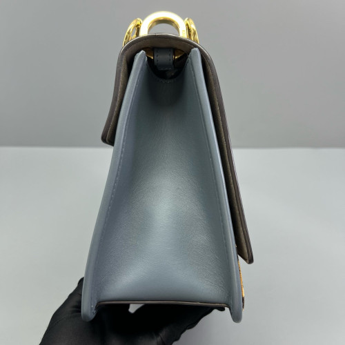 Fendi F Is Fendi Kan I Shoulder Bag Calfskin Zucca Blue Brown Black