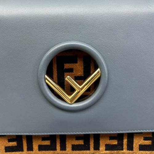 Fendi F Is Fendi Kan I Shoulder Bag Calfskin Zucca Blue Brown Black