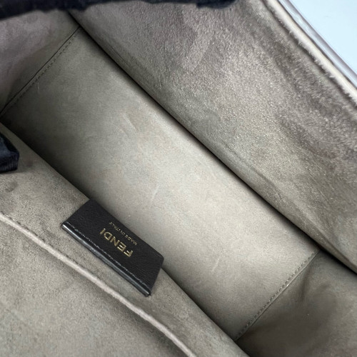 Fendi F Is Fendi Kan I Shoulder Bag Calfskin Zucca Blue Brown Black