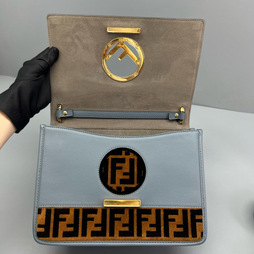 Fendi F Is Fendi Kan I Shoulder Bag Calfskin Zucca Blue Brown Black