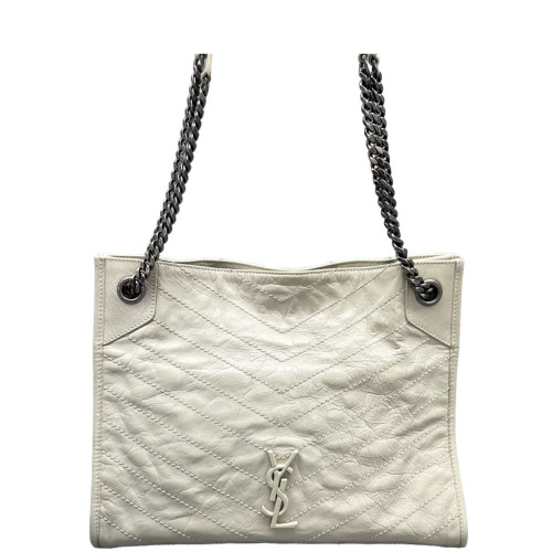 Yves Saint Laurent Medium Niki Shopping Tote Pull Up Leather White