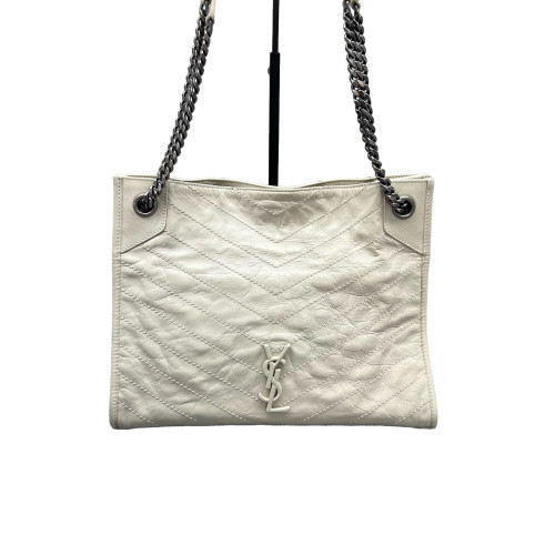 Yves Saint Laurent Medium Niki Shopping Tote Pull Up Leather White