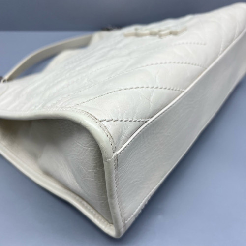 Yves Saint Laurent Medium Niki Shopping Tote Pull Up Leather White