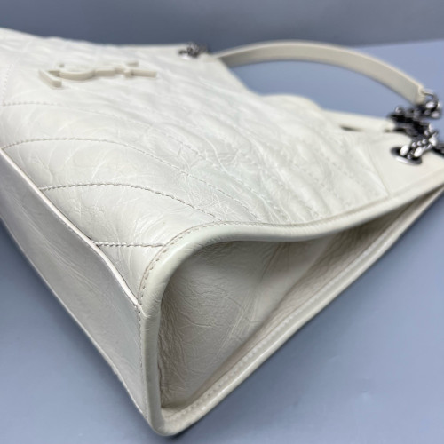 Yves Saint Laurent Medium Niki Shopping Tote Pull Up Leather White