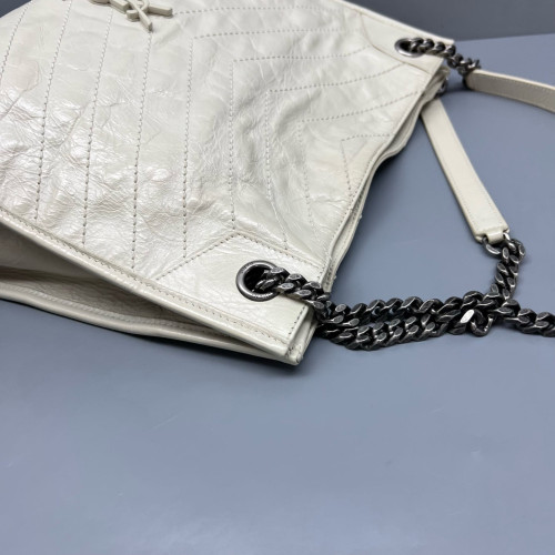 Yves Saint Laurent Medium Niki Shopping Tote Pull Up Leather White