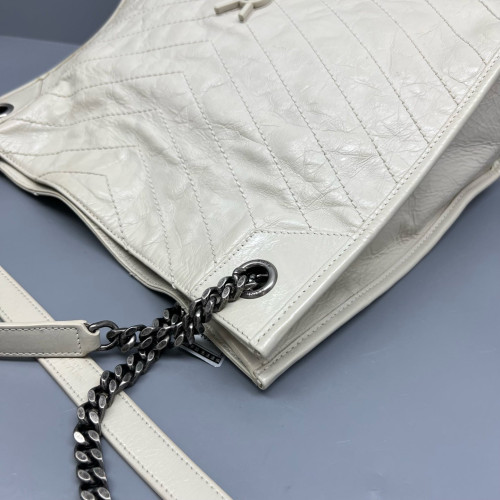 Yves Saint Laurent Medium Niki Shopping Tote Pull Up Leather White