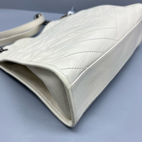 Yves Saint Laurent Medium Niki Shopping Tote Pull Up Leather White