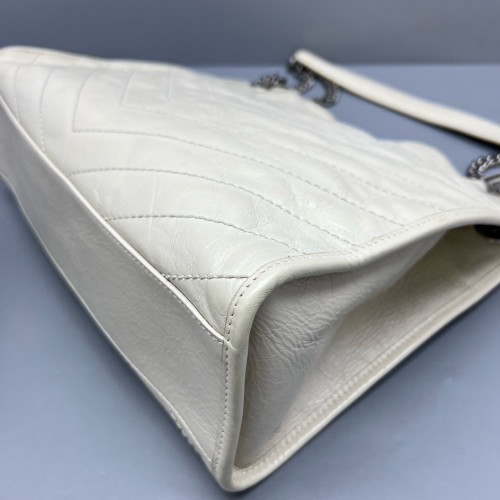 Yves Saint Laurent Medium Niki Shopping Tote Pull Up Leather White