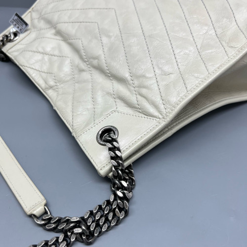 Yves Saint Laurent Medium Niki Shopping Tote Pull Up Leather White